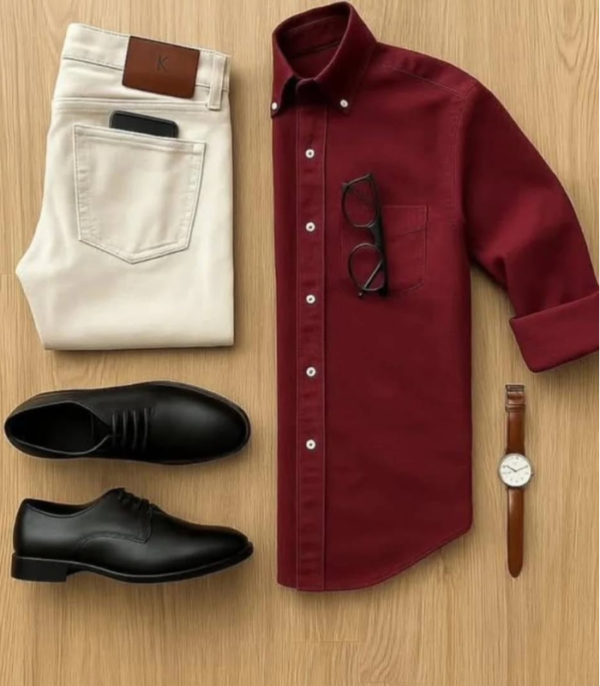 Men’s Premium Maroon Shirt & Beige Trouser Smart Casual Combo